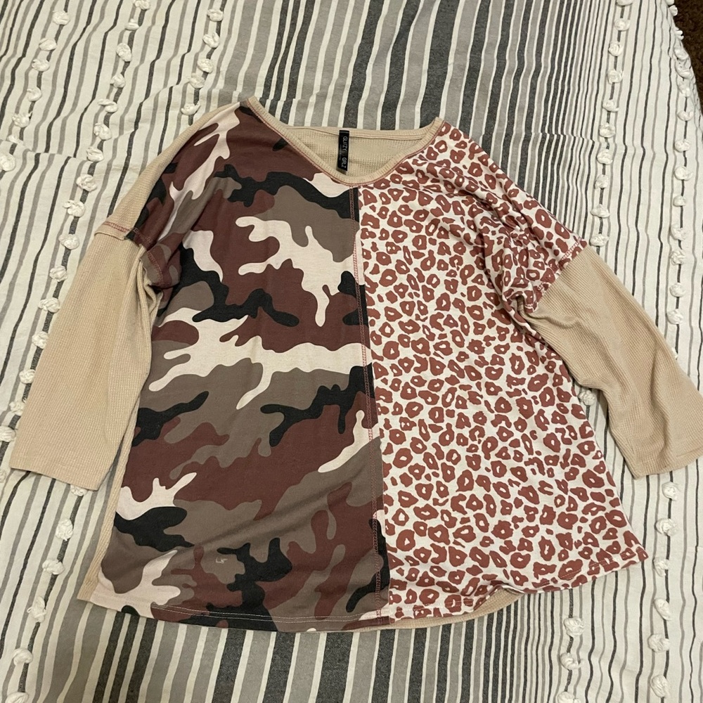 Half Camo Half Leopard Top